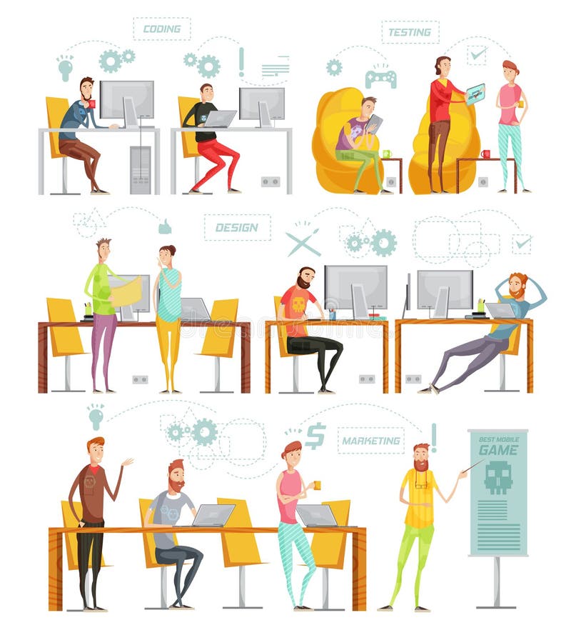 Flat Game Development Composition Set royalty free illustration