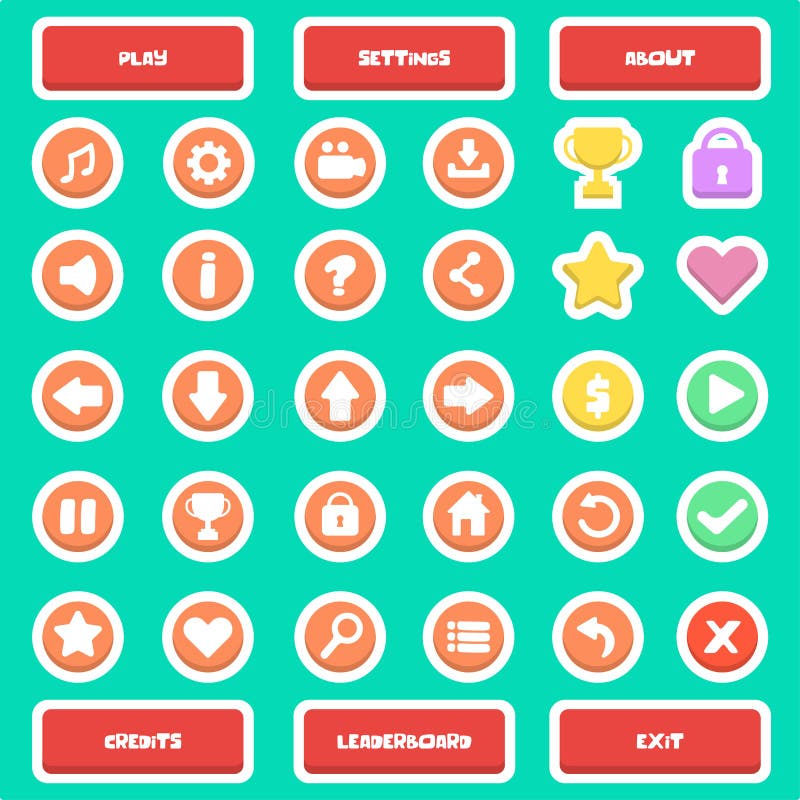 Flat Game UI Icon Set Buttons