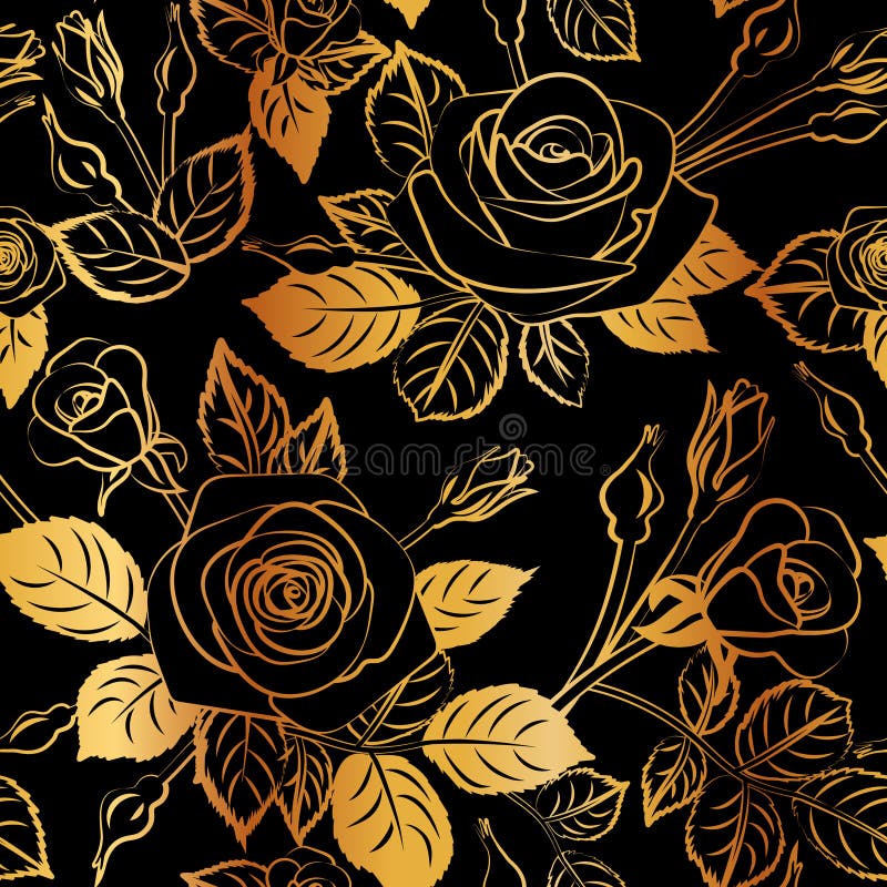 Flat Gold Roses Flower Silhouette Pattern , Seamless Repeatable Texture  Wallpaper on Black Background Stock Vector - Illustration of ornament,  nature: 157686155