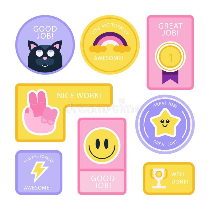 Set of Good Job and Great Job Stickers Vector Illustration. Stock Vector -  Illustration of word, vintage: 214979701