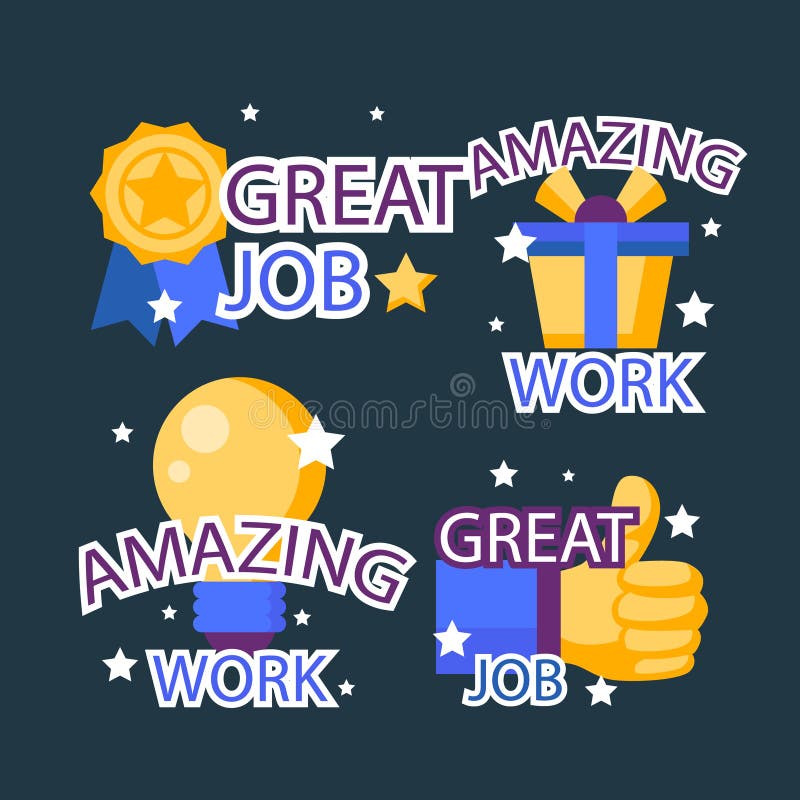 Flat Good Job and Great Job Stickers Vector Illustration. Stock Vector