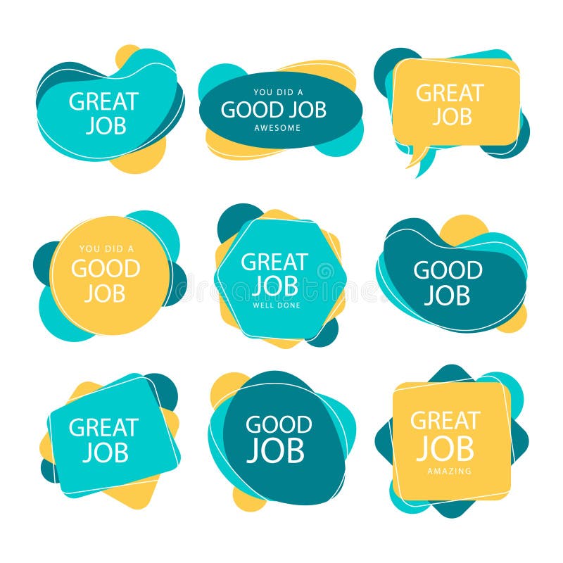 Set of Good Job and Great Job Stickers Vector Illustration. Stock Vector -  Illustration of word, vintage: 214979701