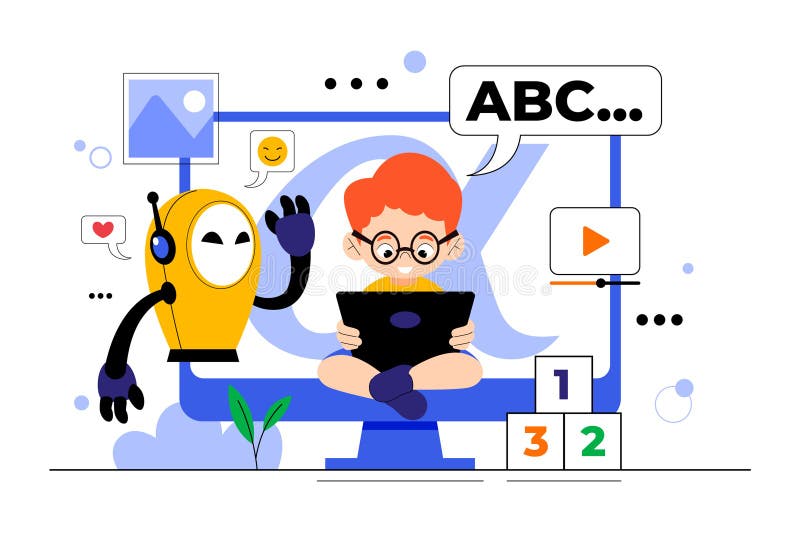 Flat hand drawn cartoon generation alpha composition stock illustration