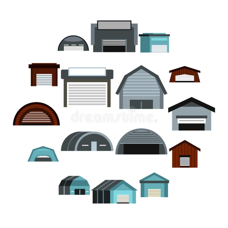 Hangar Icons Set, Flat Style Stock Vector - Illustration of granary