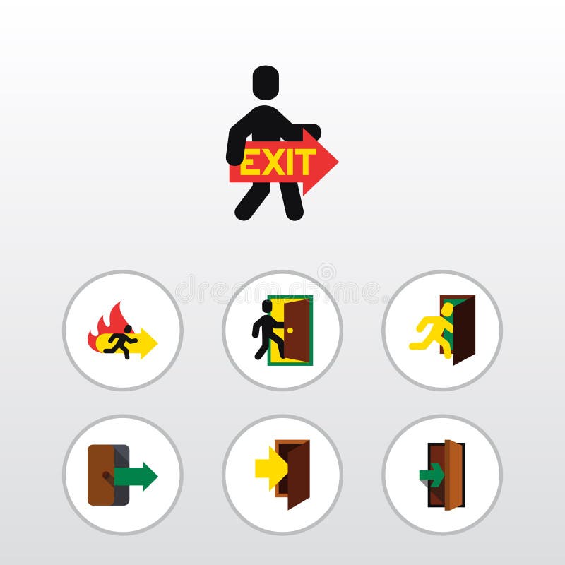 Flat Icon Exit Set Of Fire Exit, Open Door, Directional And Other Vector Objects. Also Includes Entry, Emergency, Exit royalty free illustration