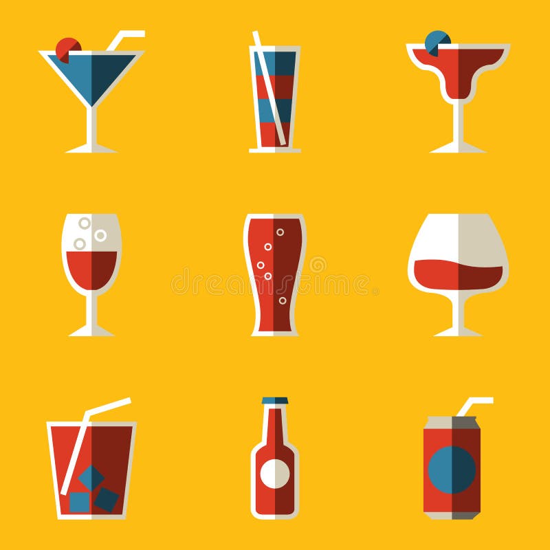 Alcohol glasses flat icon set different Royalty Free Vector
