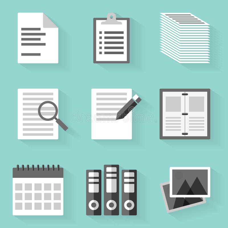 Flat icon set. Paper. White style vector illustration