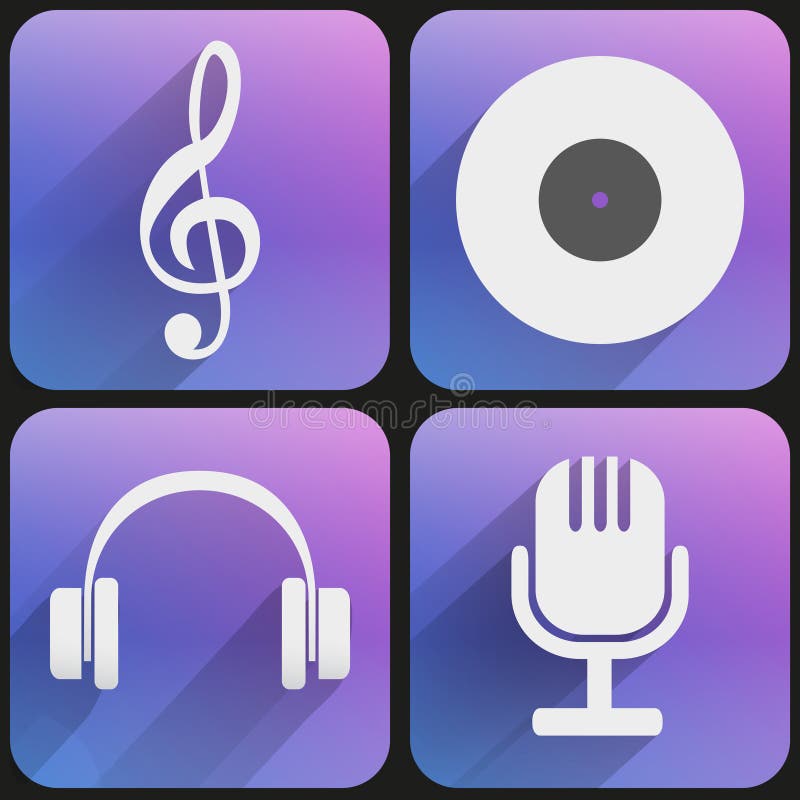 Flat icon set sound music for Web and Application. royalty free illustration