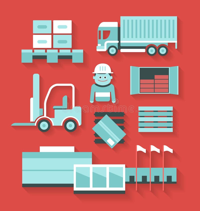 Flat icons of distribution and logistics stock illustration
