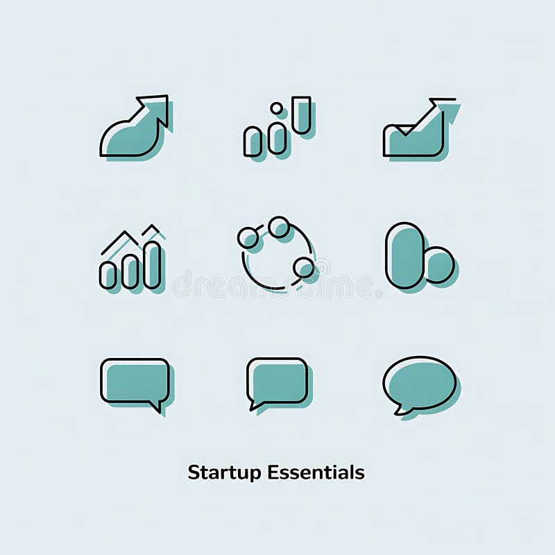 Flat Icons Representing Essential Startup Functions vector illustration