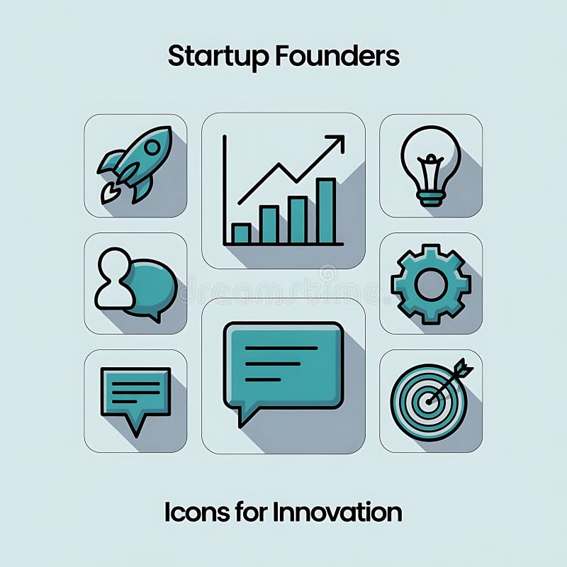 Flat icons representing startup founders and innovation stock illustration