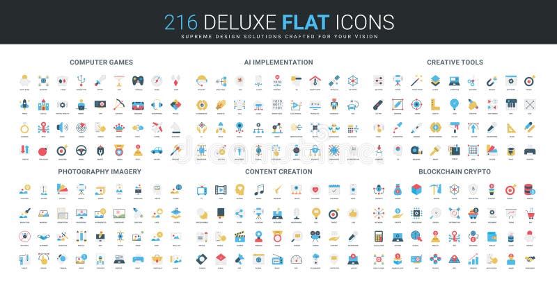 Flat Icons Set Computer AI Creative Blockchain royalty free illustration