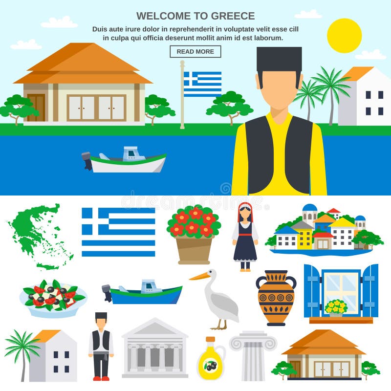 Flat Icons Set Of Greece stock illustration Flat Icons Set Of Greece stock illustration