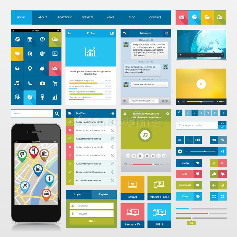 Flat icons and ui web elements for mobile app and vector illustration Flat icons and ui web elements for mobile app and vector illustration