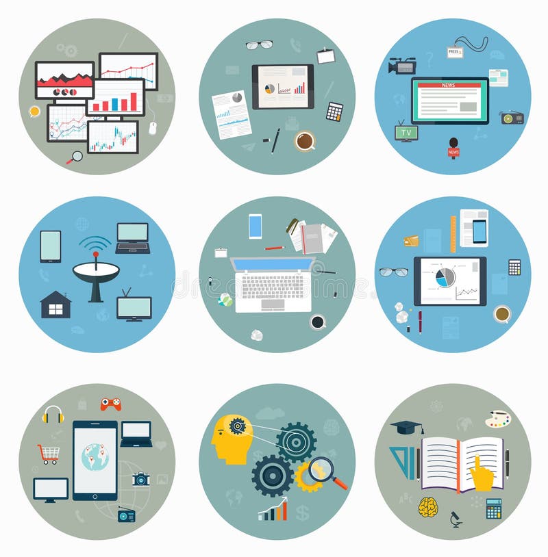 Flat icons for web and mobile, business strategy royalty free illustration