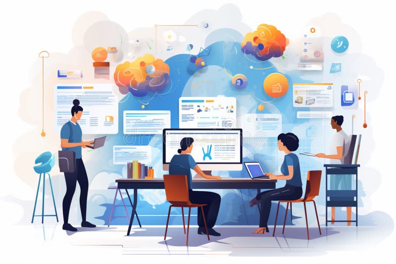 Flat illustration of social media analysis, data recovery, and marketing concepts stock illustration