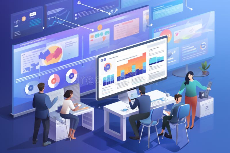 Flat illustration of social media analysis, data recovery, and marketing concepts stock illustration