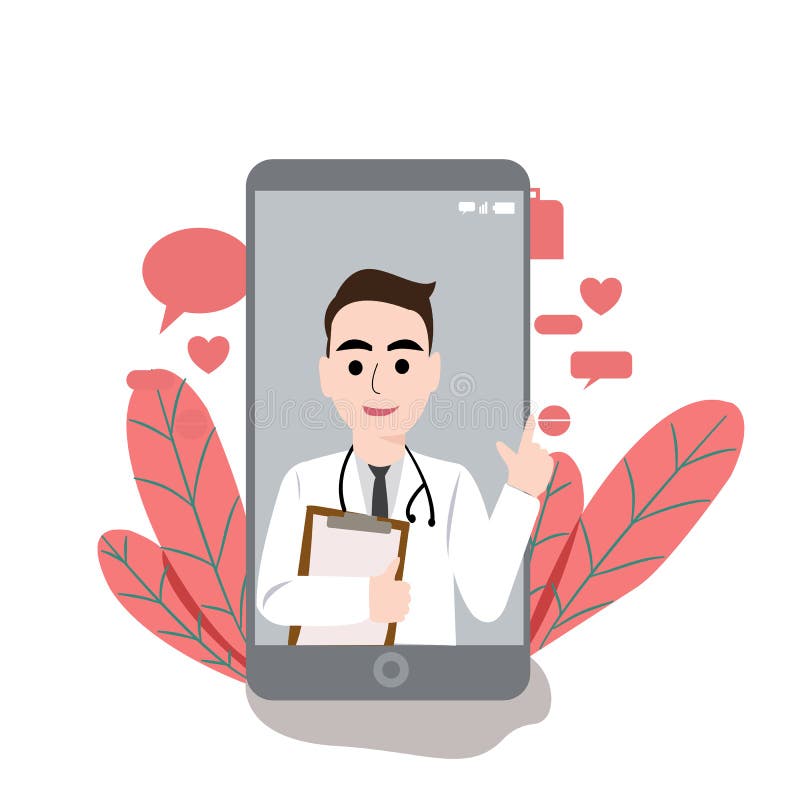 Statistisch plaag chef The Flat Illustratios Martphone Screen with Male Doctor on Chat in  Messanger and an Online Consultation . N. Ask Dokter. Online Stock Vector -  Illustration of mobile, cartoon: 191860487