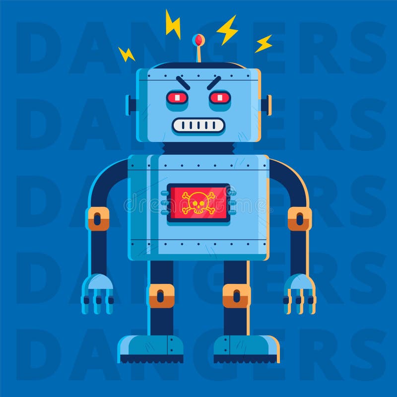 Flat image of an evil killer robot. he is very angry. vector illustration Flat image of an evil killer robot. he is very angry. vector illustration