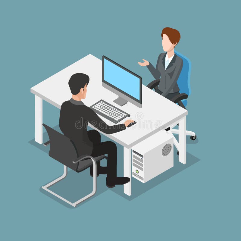 Flat isometric people at office 3d business vector illustration Flat isometric people at office 3d business vector illustration