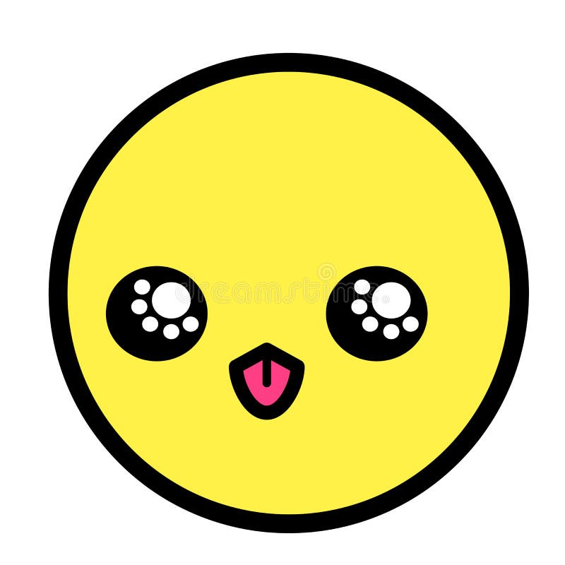 Flat Kawaii Emoji Face. Cute Funny Cartoon Character. Simple Line Art ...