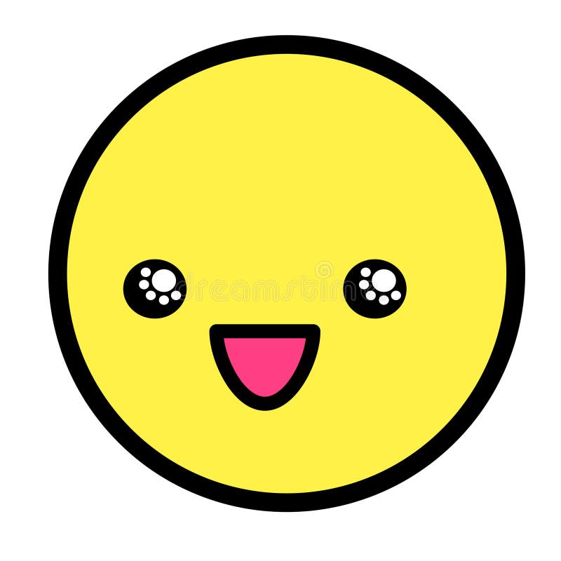 Flat Kawaii Emoji Face. Cute Funny Cartoon Character. Simple Line Art ...