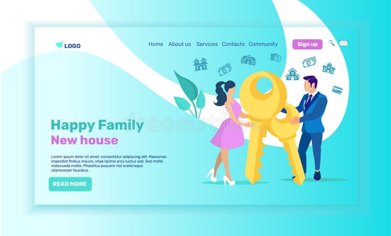 Landing Page Offering Real Estate for Young Couple vector illustration Landing Page Offering Real Estate for Young Couple vector illustration