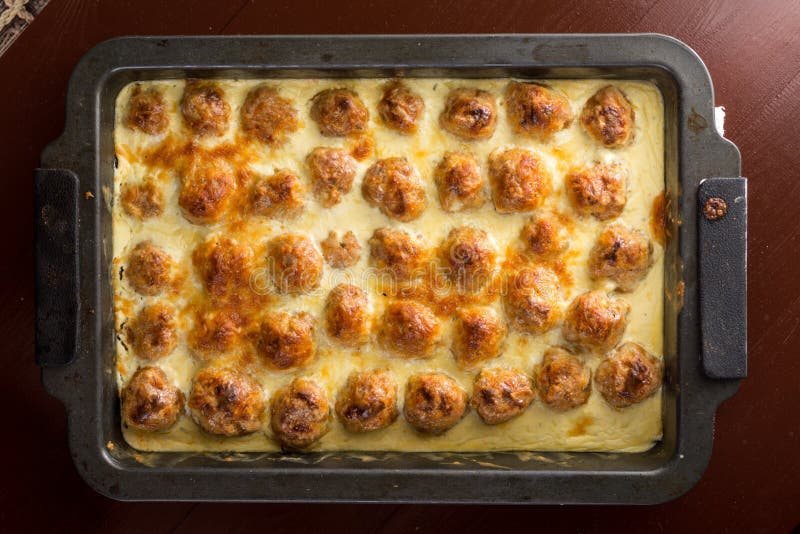 Flat Lay Above Minced Meat Meatballs with Cheese Baked in the Oven