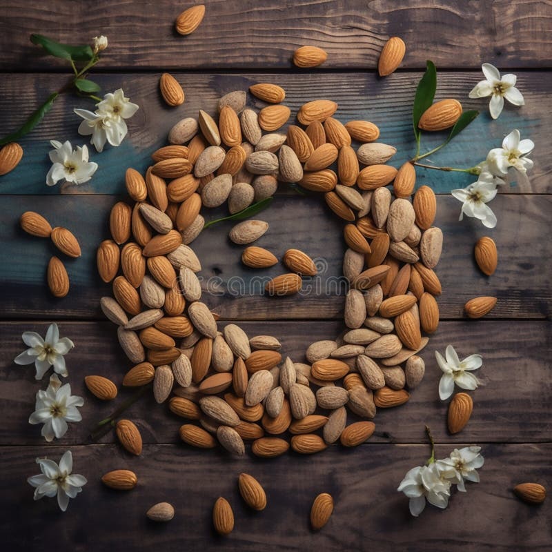 Flat lay of almonds arranged in a decorative pattern royalty free illustration