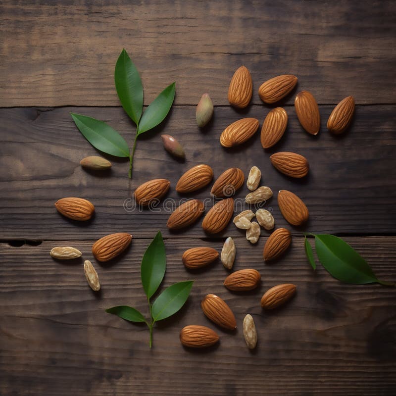 Flat lay of almonds arranged in a decorative pattern royalty free illustration