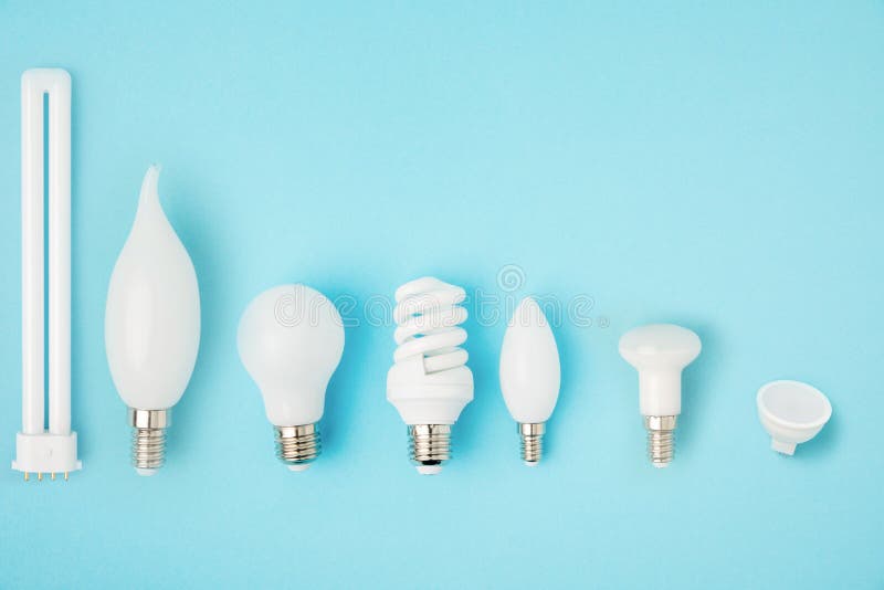 flat lay with arranged various light bulbs