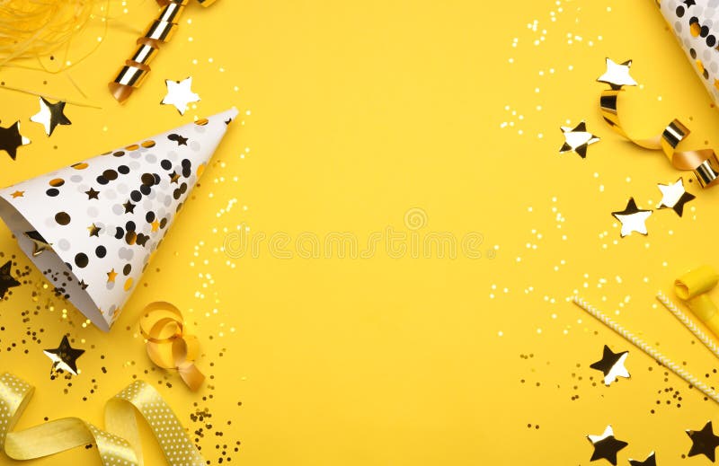 Flat Lay Composition with Birthday Decor on Yellow Background. Space for  Text Stock Photo - Image of male, event: 168997572