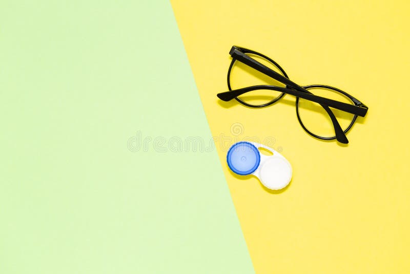 Flat lay composition with contact lenses and glasses stock photography Flat lay composition with contact lenses and glasses stock photography