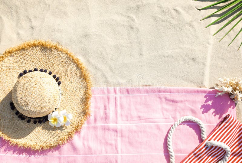 Flat Lay Composition with Different Beach Accessories on Sand Stock ...