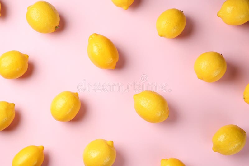 Flat lay composition with fresh ripe lemons