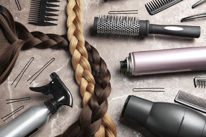 Flat Lay Composition with Hair Salon Tools Stock Image - Image of