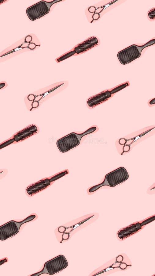 Flat lay composition with hairdresser set on pink background. Barber set with tools and equipment: scissors, combs and hairclips. royalty free stock images Flat lay composition with hairdresser set on pink background. Barber set with tools and equipment: scissors, combs and hairclips. royalty free stock images