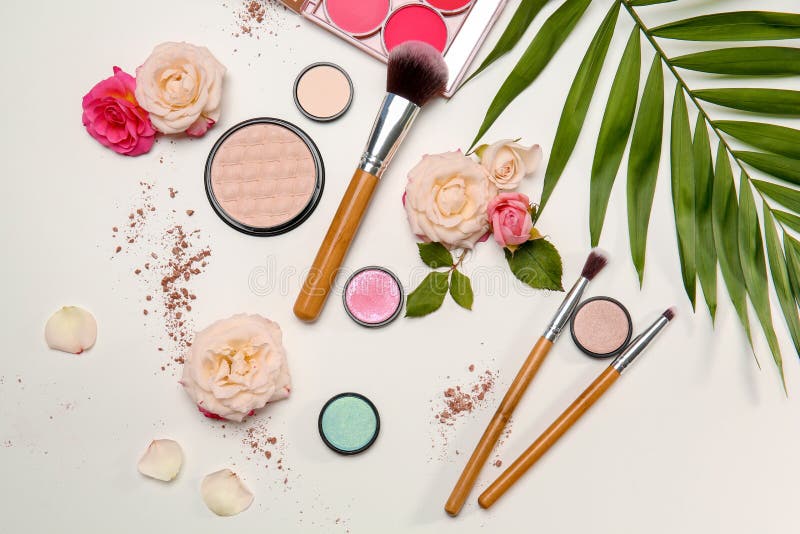 Flat lay composition with makeup brushe royalty free stock photos Flat lay composition with makeup brushe royalty free stock photos