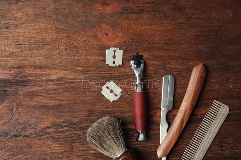 Flat Lay Composition with Men`s Shaving Accessories Stock Photo Image
