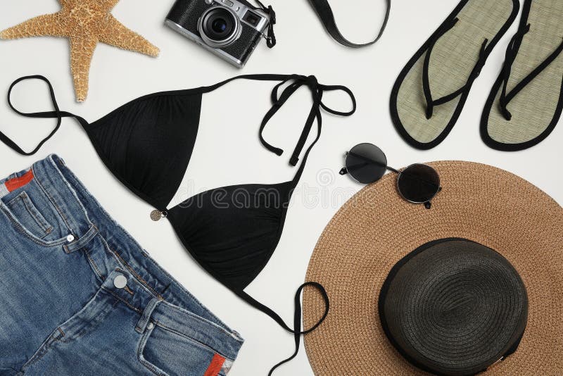 Flat Lay Composition with Stylish Beach Accessories Stock Image - Image ...