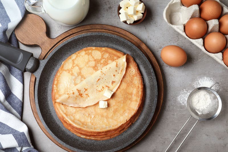 Pancake Composition. Creating Pancakes for Desert. Stock Image - Image ...