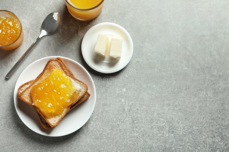 Flat Lay Composition with Toast Bread, Jam and Butter Stock Image Image of lunch, composition