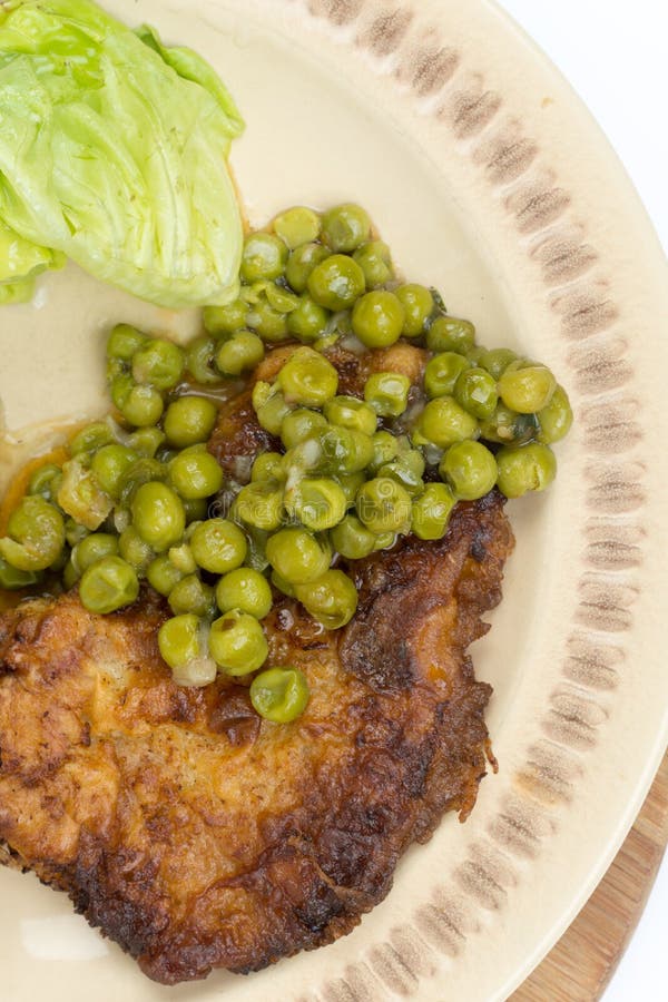 Flat Lay Fried Steak Green Peas Potatoes Stock Image Image of restaurant, green 70424347
