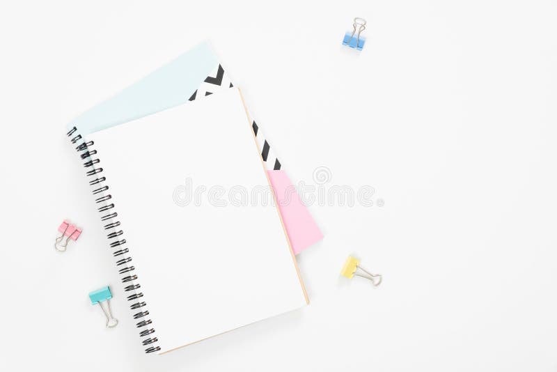 Flat Lay Of Home Office Desk Workspace With Pastel Pink Notebook