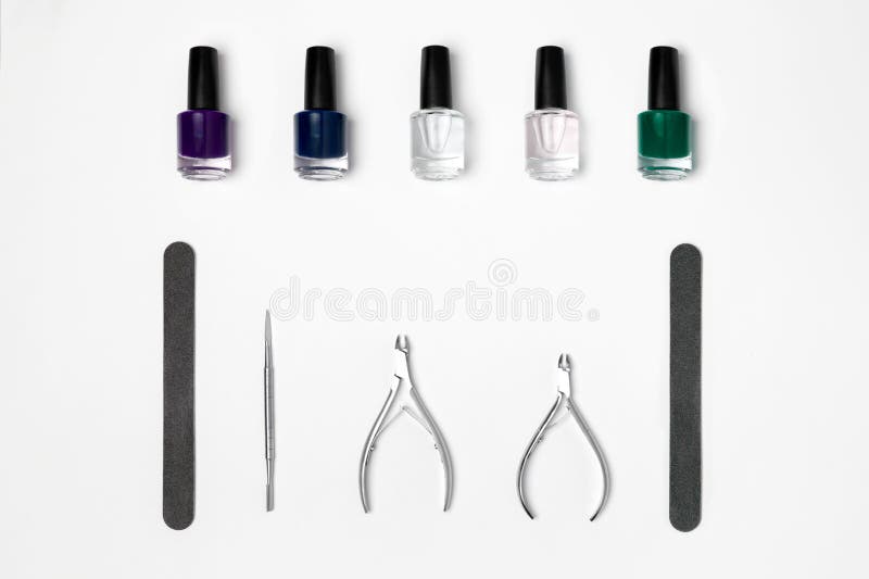Flat Lay Manicure Tools on White Isolated Stock Image Image of gloss