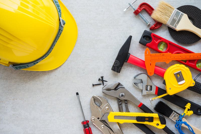 Flat Lay, Set of Construction Hardware Tools Building, Repair, P Stock Image - Image of helmet, industry: 117438203 Flat Lay, Set of Construction Hardware Tools Building, Repair, P Stock Image - Image of helmet, industry: 117438203