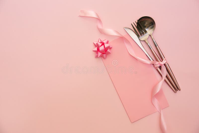 Flat lay table setting background with card. Top view. royalty free stock images Flat lay table setting background with card. Top view. royalty free stock images