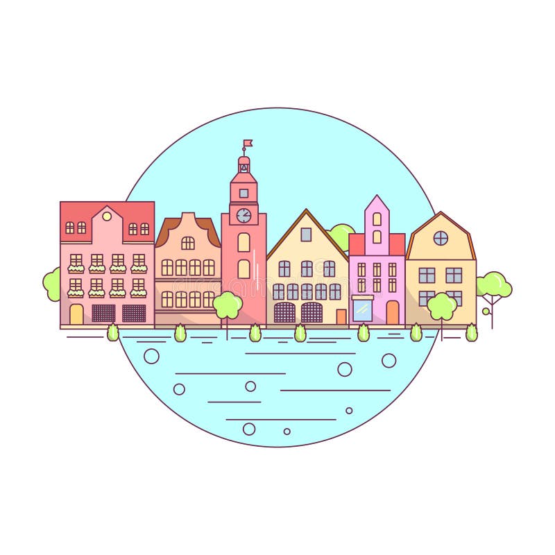 Flat Line city landscape icon, website elements layout of Urban Landscape. vector illustration Flat Line city landscape icon, website elements layout of Urban Landscape. vector illustration