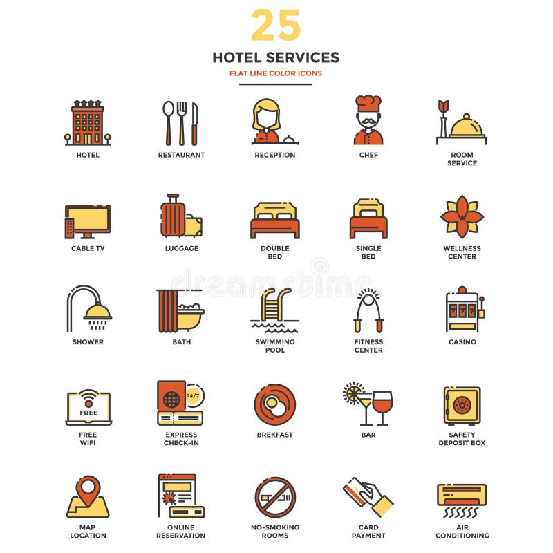 Flat Line Color Icons- Hotel Service