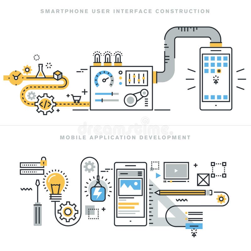 Flat line design concepts for mobile apps development royalty free illustration